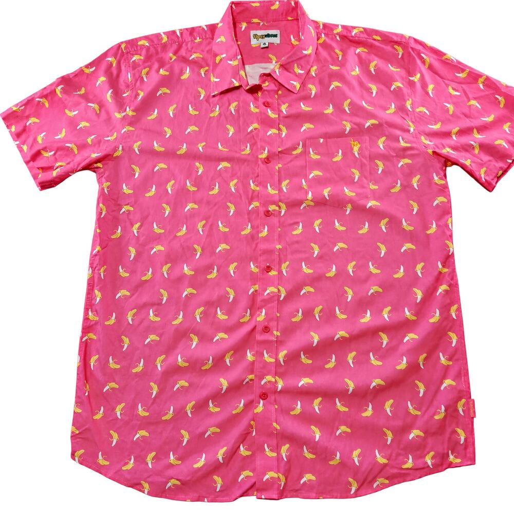 Tipsy Elves Men’s XXL Pink Banana Hawaiian Shirt Short Sleeve Button Down